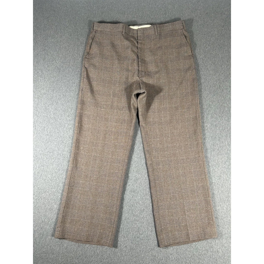 Vintage Haggar Magic Stretch Brown Plaid Dress Slacks Approx 36x40‎